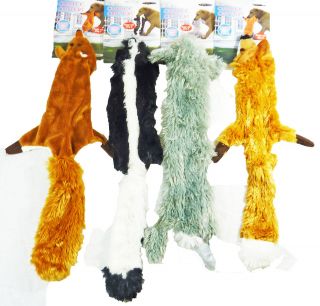 Set of 4 Furry Stuffing Free Dog Toys Rabbit, Skunk, Squirrel, and Fox