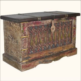   Wood Distressed Handcarved Trunk Coffee Table Chest Storage Box
