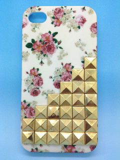 Flower Bling Pyramid Bronze Studs Handmade Studded Cover Case For 