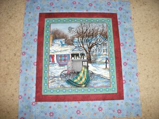 CHRISTMAS SCENE AMISH BUGGY CLOTHES QUILTS QUILT TOP FABRIC