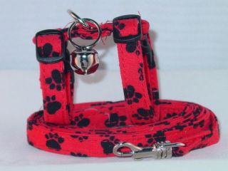 Black Paws on Red Ferret Harness and Leash Set