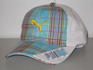  WOMENS SMALL LEAPING BRIGHT TEAL PLAID HAT CAP NEW RARE ADJUSTABLE