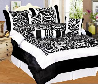 Jungle Zebra Satin Comforter+Wind​ow Curtain Set King Black/White