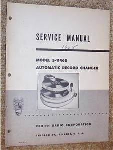 Vintage Zenith S 11468 Record Changer Service Manual