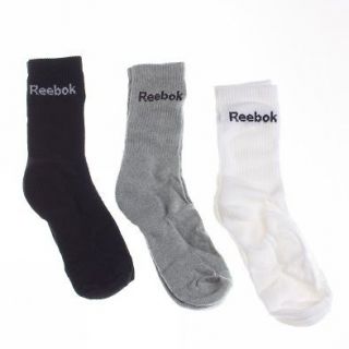 Reebok 3 Pack Crew [43/46] White Grey Socks Mens   Womens New