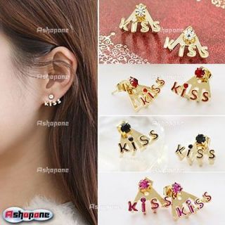Korean Fashion Lovely Crystal Rhinestone Kiss Letter Stud Earring