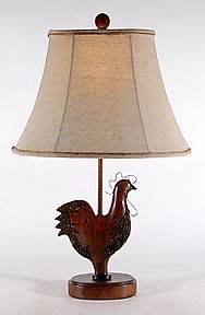21 High Brown Resin Carved Rooster Table Lamp