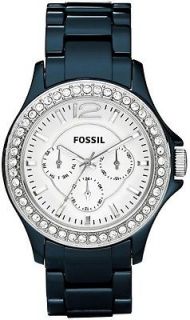 225 Womens FOSSIL Ceramic Crystal Glitz Chronograph Boyfriend Watch 
