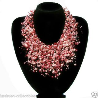 Red Bridal Wedding Jewelry Faux Pearl choker Chunky Statement NECKLACE 