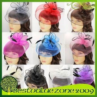 Womens Prom Party Wedding Bridal Feather Rose Top Hat Veil Fascinator 