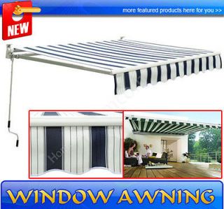 Blue White LUXURY MANUAL 9.8 ft GARDEN PATIO AWNING SUN SHADE CANOPY 