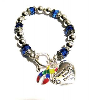 Autism Awareness Silver Ribbon and Heart Charm Bracelet