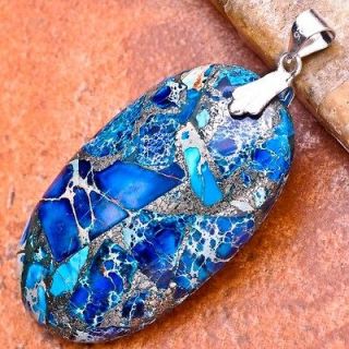 BLUE COPPER TURQUOISE GEMSTONE 100% SOLID .925 SILVER PENDANT 