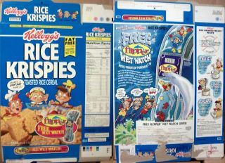 1996 Flipper Watch Kelloggs Rice Krispies Cereal Box Flat oc89