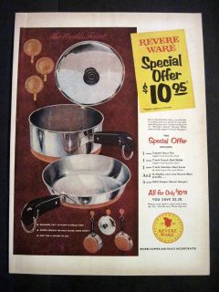 Vintage 1956 Illustrated Revere Ware Pots and Pans Kitchen 50s Print 