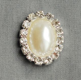 10 OVAL Diamante Rhinestone Crystal Pearl Button Buckle Wedding 