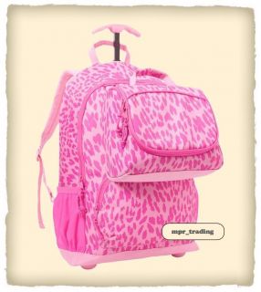   Girls Leopard Print Roller Rolling Backpack Lunch Box School Book bag