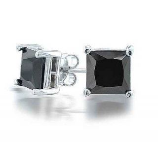   GF Square Cut Basket Set Black CZ Stud Unisex Mens Earrings .X056