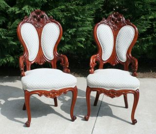 Stunning Pair ~ French Victorian Fancy Carved Rosewood Parlor Chairs