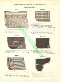 1917 Antique Felt/Kersey Saddle Blanket Catalog Ad