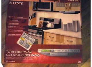 SONY TV/WEATHER/AM/​FM/ CD SILVER KITCHEN CLOCK UNDER CABINET STEREO 