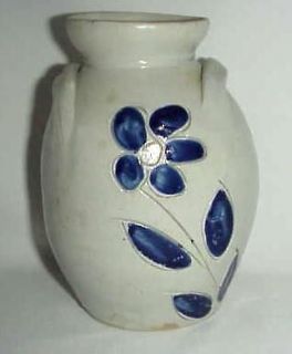 Williamsburg Pottery Vase Salt Glaze Cobalt Blue Flower