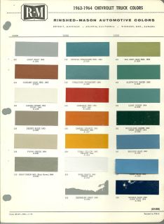 1963 / 1964 CHEVY TRUCK Color Chip Paint Sample Chart Brochure R M