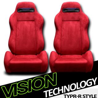   Fit T R Type Red Simulated Suede Car Racing Seats+Sliders LH+RH 21