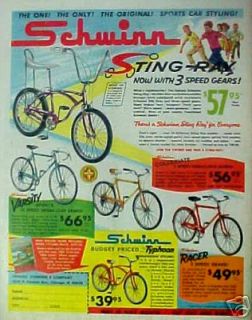   Bicycles Sting Ray 3 Speed~Racer~​Varsity Sports Bike Promo Trade AD