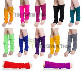   Knitted Leg Warmers Stocking Socks Finger less Long Gloves Neon Color
