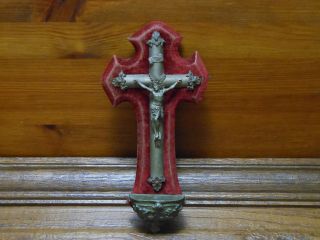 old vintage catholic french victorian holy water front crucifix cross 