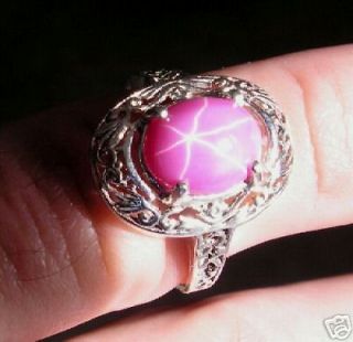 20X15MM LINDE LINDY STAR RUBY CREATED SAPPHIRE SS RING 001