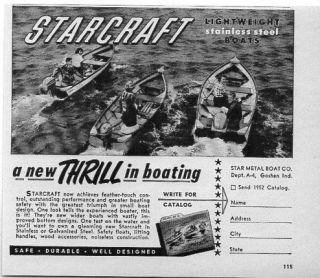 1952 Vintage Ad Starcraft Lightweight Stainless Steel Boats Goshen,IN