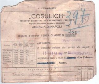 Italy Italia 1924 Merchant Trieste Ship Cruise Ticket