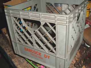 vtg dairy milk crate container gray plastic babcock toledo ohio
