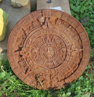   Calendar Sun Stone Plaque Cast Stone Inca Legend Rust Patina Stains