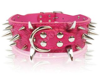 18 22 Pink Leather Spiked Dog Collar Pitbull Bully Boxer Spikes Large 