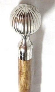 Nickel Ball Cane with Brass Inlay Walking Stick 36
