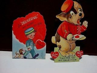 Lot of 2 Vintage Valentines BELLHOP DOG/MESSENGER BOY
