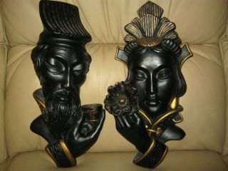   ASIAN/ORIENTAL BUSTS 1958 UNIVERSAL STATUARY CHALKWARE WALL PLAQUES