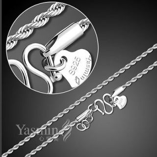 3mm Solid Sterling Silver Twisted Rope Chain Mens Necklace 20 