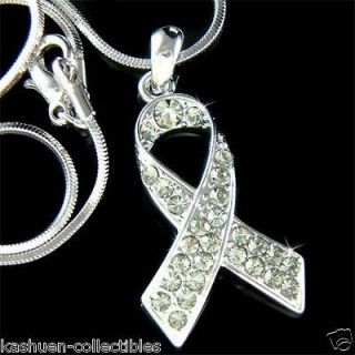 Swarovski Crystal Gray ~Brain Cancer & Tumor Awareness Ribbon 