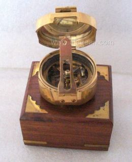 Vintage Brass Brunton Transit Surveying Compass W Wooden Box Maritime 
