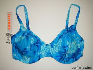 SUNSETS swimsuit D DD E cup tops underwire bikini 53t FIJI BLUE 32 34 