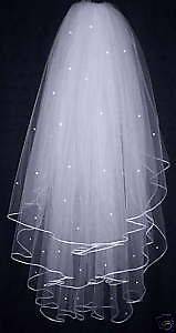 Layers ivory Wedding Bridal Dress Tiara Beads Veil Scarf/Shawl With 