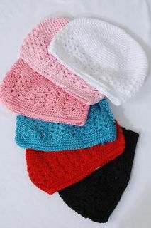 Womens Girls Stretch Knit Crochet Hat Cap Beanie Kufi 100% Cotton One 