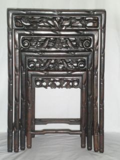  Hand carved Rosewood Asian Oriental Nesting Accent Side Tables Birds