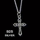 Marcasite Cross Pendant Necklace Sterling Silver Small