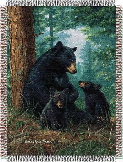 Black Bear & Two Cubs Tapestry Throw 48 x 60