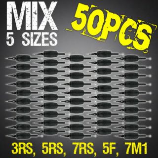 NEW 50pcs Disposable Tattoo Needle Gel Grip Tube Tip Mix Size 3RS 5RS 
